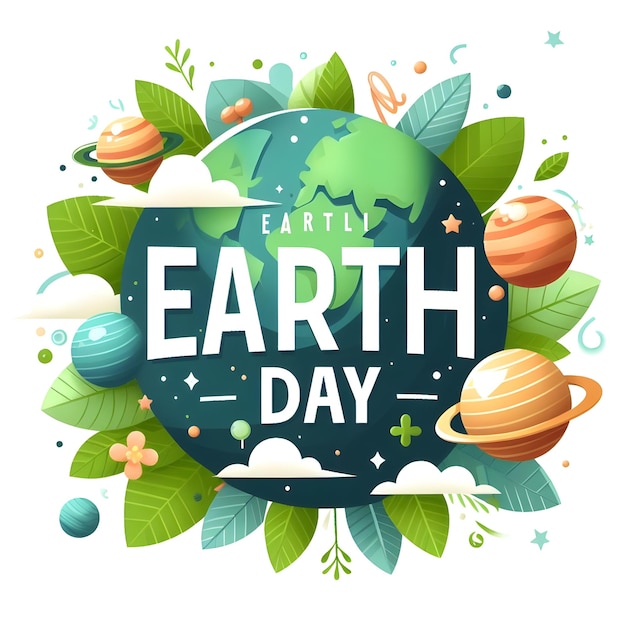 Plakat Dnia Ziemi krąg ziemi z słowami "jezioro" na nim