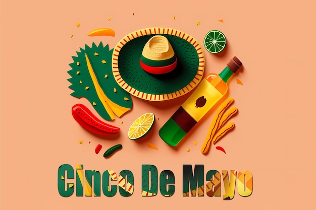 Plakat do cinco de mayo z sombrero i sombrero.