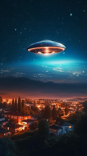 Plakat do filmu UFO leci nad miastem.