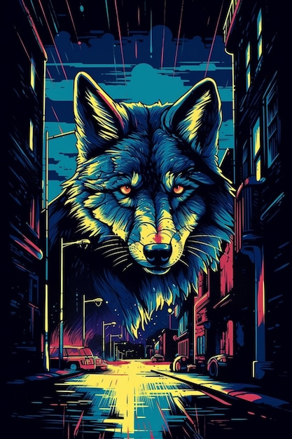 Plakat do filmu Wilk z ciemnego miasta.