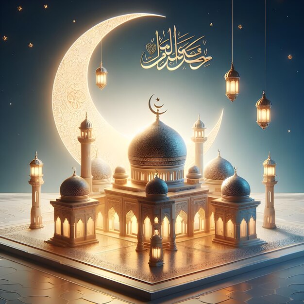 Plakat Eid al fitr Islamskiego festiwalu Eid Mubarak sztuka 3d