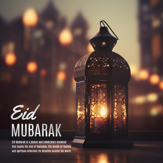Plakat Eid Murak z zapaloną świecą pośrodku.