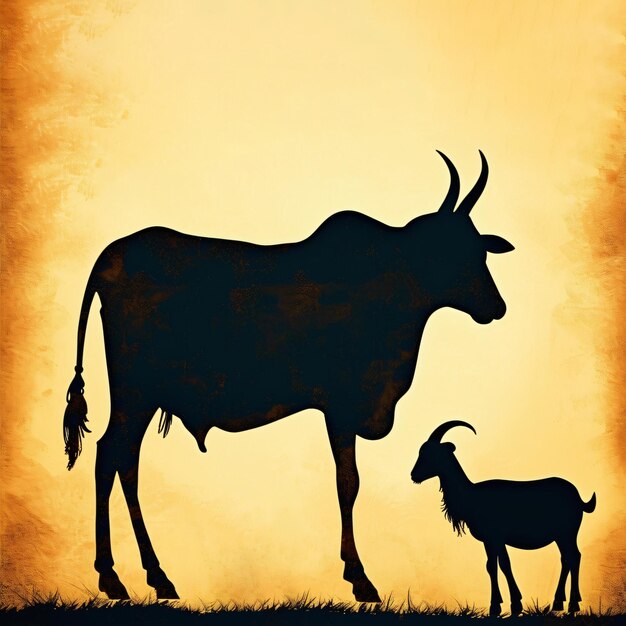 Plakat Eid Ul Adha z cieniem krowy i kozy