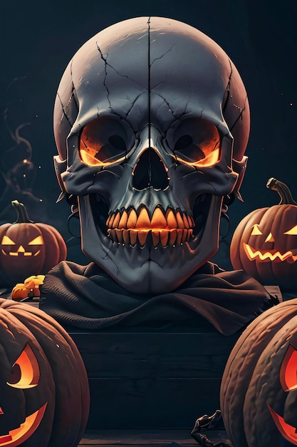 Plakat filmowy Halloween z tapetą z czaszką i dyniami