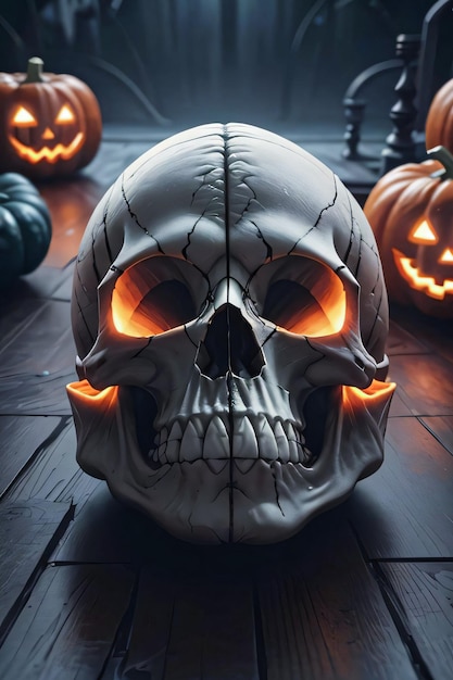Plakat filmowy Halloween z tapetą z czaszką i dyniami