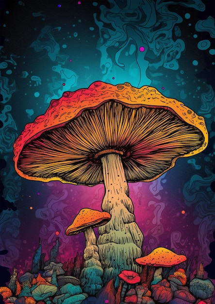 Plakat grzyba z kolorowym tłem
