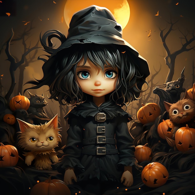 Plakat Halloween dla dzieci w stylu anime ilustracja AI cyfrowa wirtualna generatywna