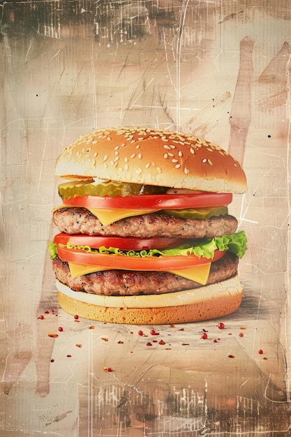 Zdjęcie plakat hamburgera ilustracja w starym stylu