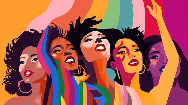 Zdjęcie plakat kobiet z kolorami tęczy