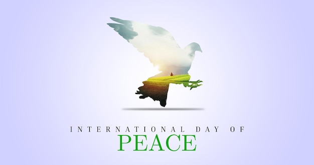 Plakat kreatywny z okazji międzynarodowego dnia pokoju z gołębiem pokoju