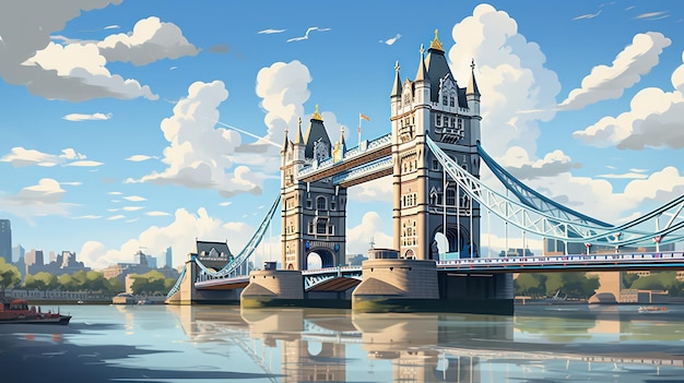 Plakat London Bridge Tower w słoneczny dzień z widokiem na błękitne niebo