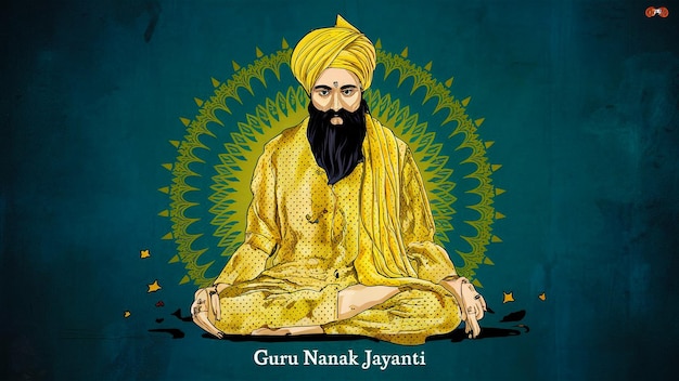 Zdjęcie plakat mężczyzny w żółtym siedzącego w pozycji lotosu