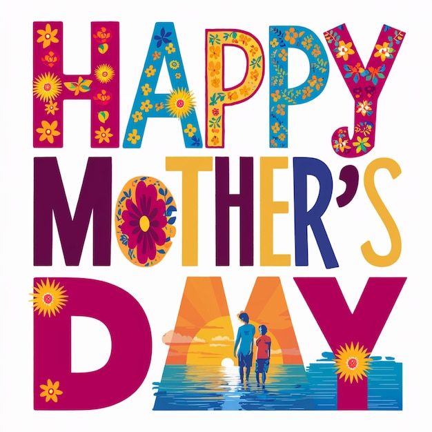 Zdjęcie plakat na dzień matki z kolorowymi kwiatami i tekstem