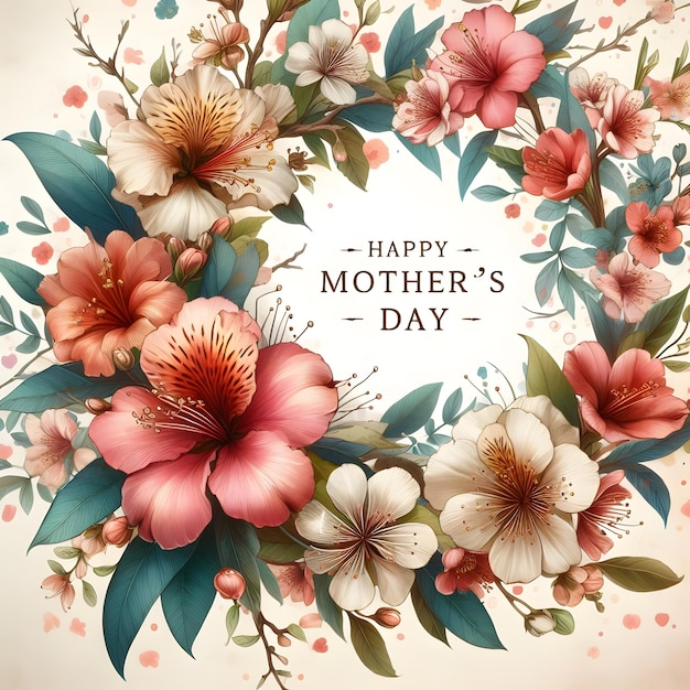 plakat na Dzień Matki z kwiatami i tekstem Szczęśliwego Dnia Matki