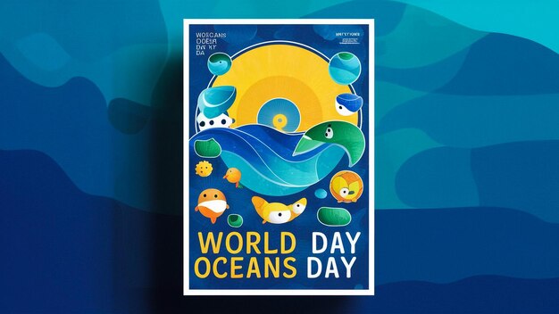 Zdjęcie plakat na dzień światowego oceanu dzień z stworzeniami morskimi