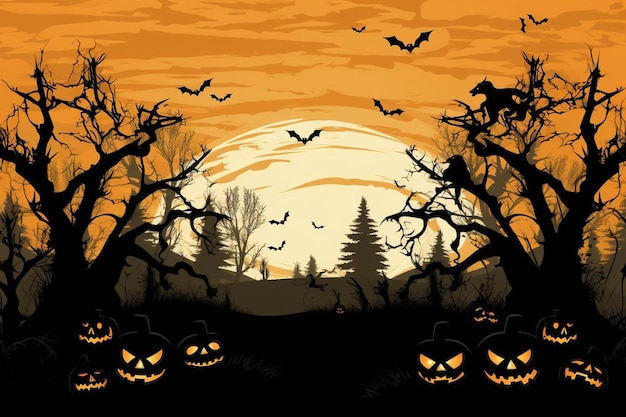 plakat na Halloween z nietoperzami na nim i pełnym księżycem na tle