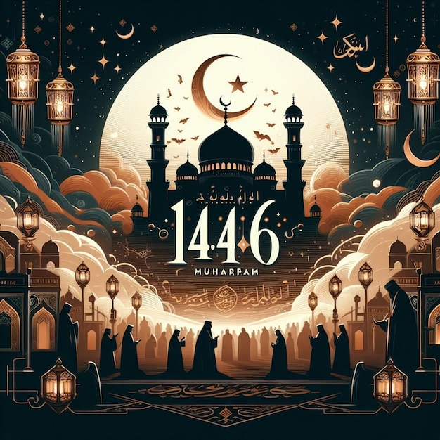 plakat na miesiąc października z meczetem na szczycie