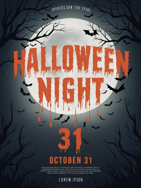 plakat na noc Halloweena z pełnym księżycem na tle
