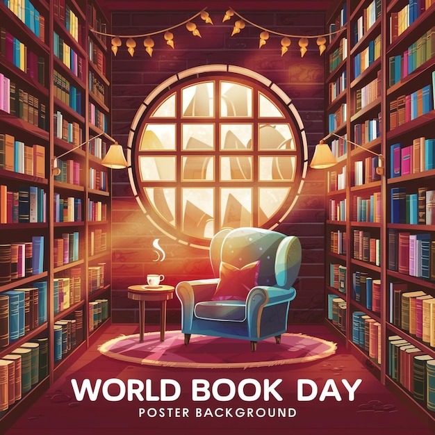 plakat na Światowy Dzień Książki z okrągłym globem na dole