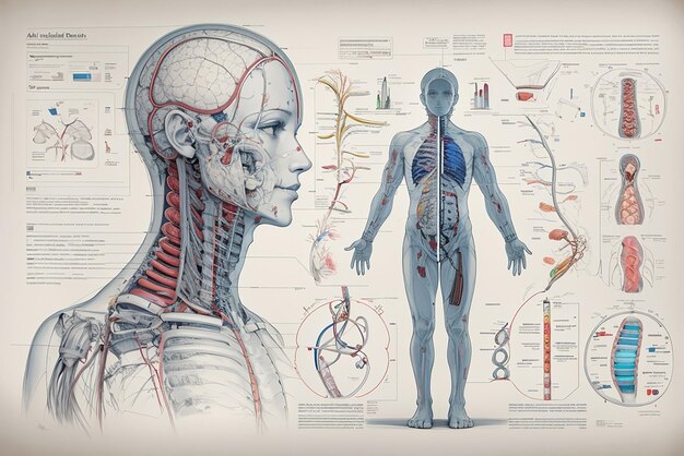 Plakat neurologiczny z elementami infograficznymi wnętrzności w stylu retro vintage, które można edytować