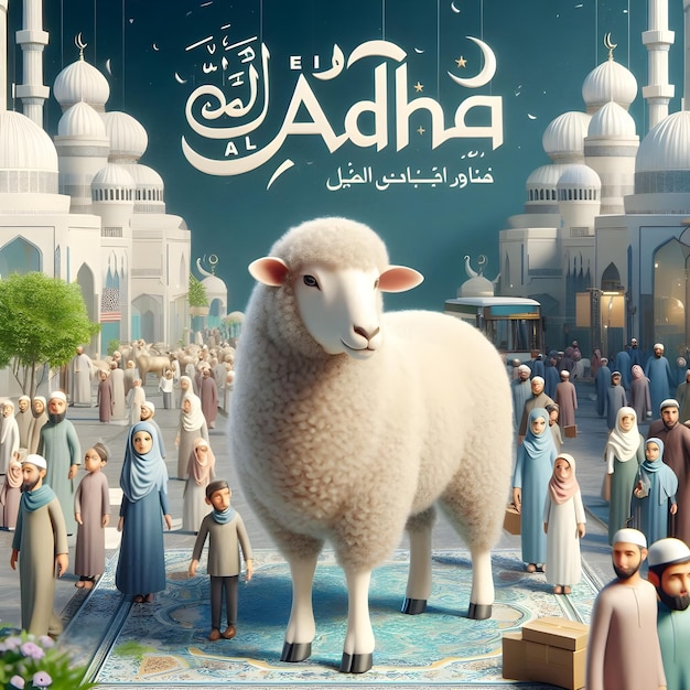 Zdjęcie plakat o owce z słowem eid al adha na nim