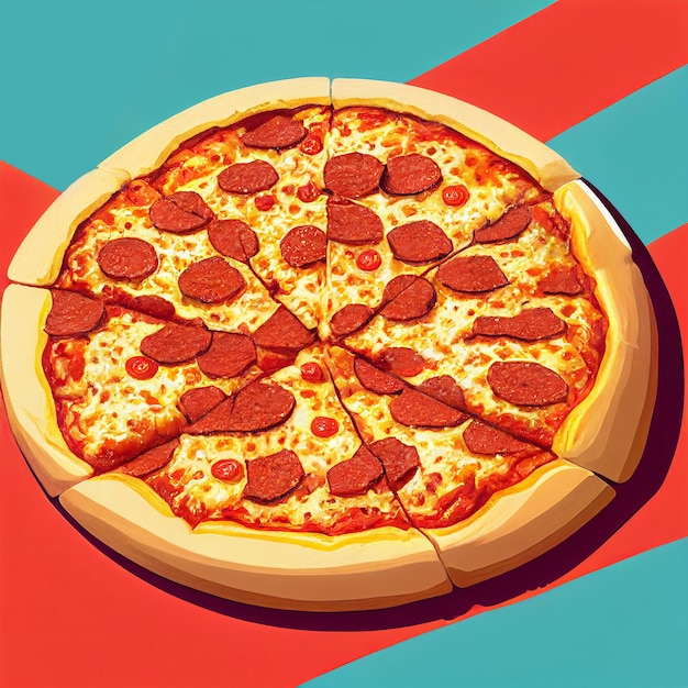 Plakat Pizza Pepperoni z serem na kolorowym tle