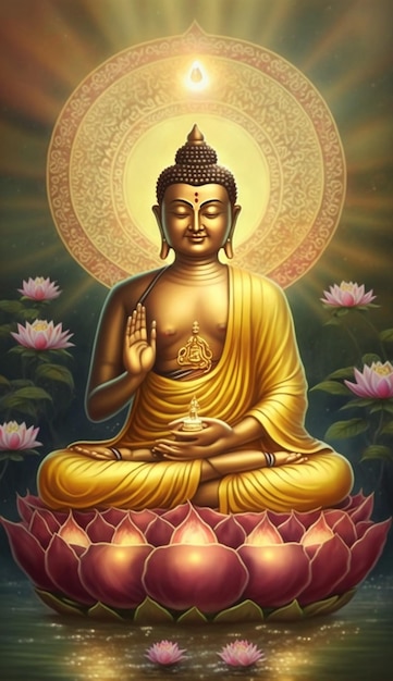 Plakat przedstawiający buddę ze słowem budda
