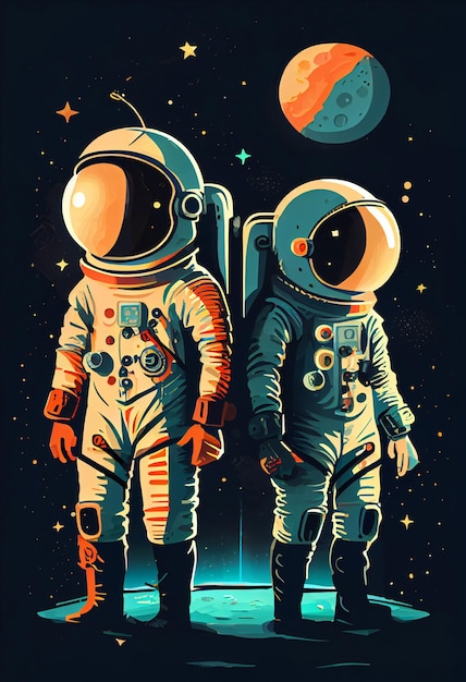 Plakat przedstawiający dwóch astronautów z napisem Mars.