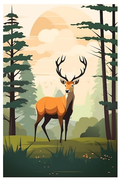 plakat przedstawiający jelenia z rogami