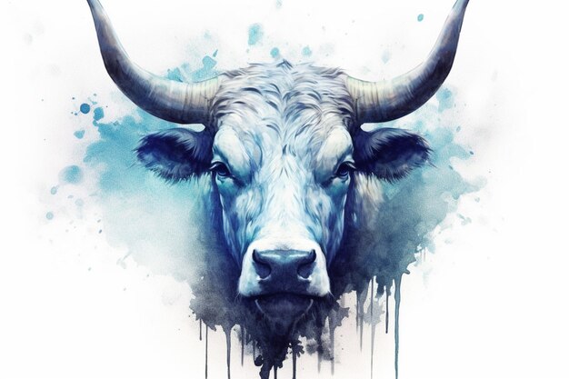 Zdjęcie plakat przedstawiający krowę z niebieską głową i rogami