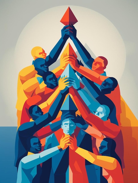 Zdjęcie plakat przedstawiający ludzi trzymających piramidę, na której widnieje „słowo”.