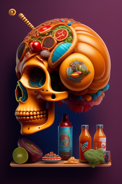 Plakat przedstawiający meksykańską cukrową czaszkę z wieloma różnymi smakami.