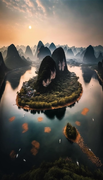 Plakat przedstawiający rzekę li w wietnamie