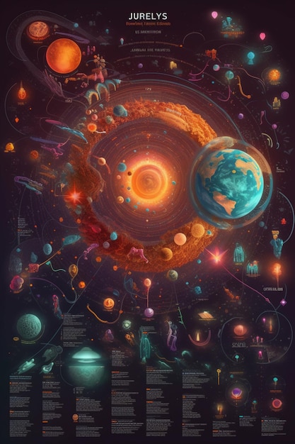 Plakat przedstawiający wszechświat z napisem „planeta”.