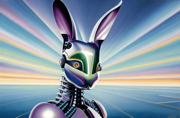 Plakat robota Easter Rabbit w pięknych krajobrazach przyrody Wesołych Świąt Cute bunny AI Generated