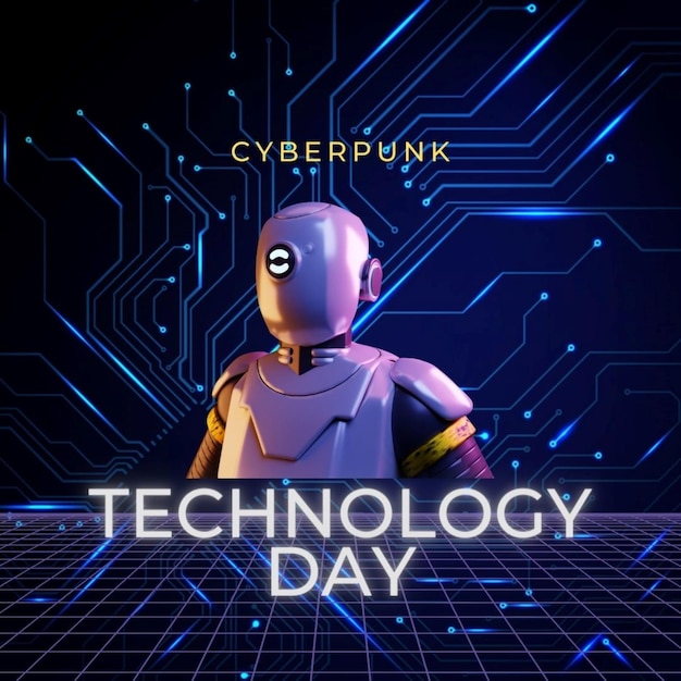 plakat robota z napisem "Dzień technologii cybernetycznej"