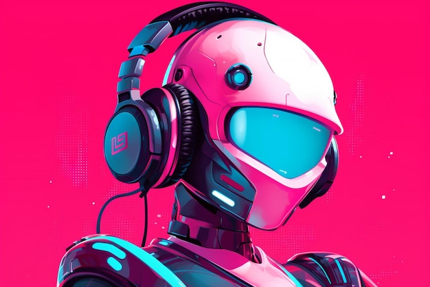 Plakat robota z różową słuchawką