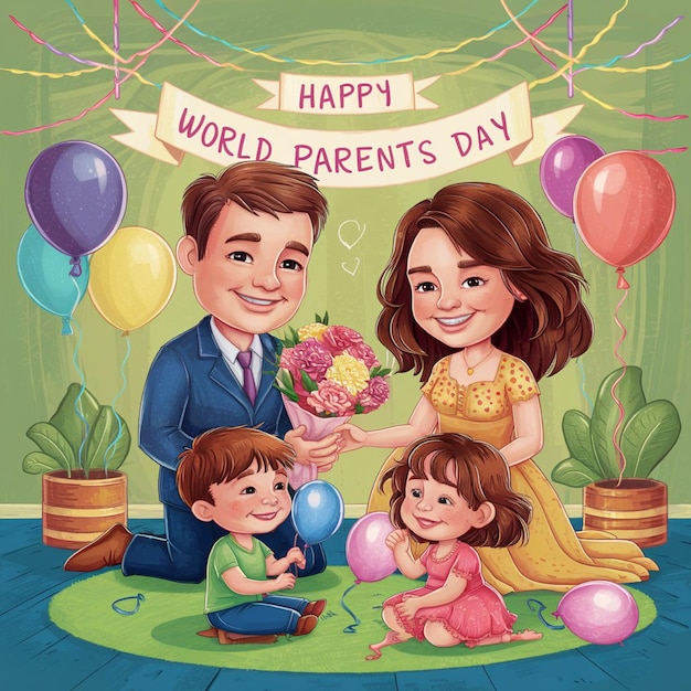 plakat rodziny z banerem mówiącym Szczęśliwy Dzień Matki