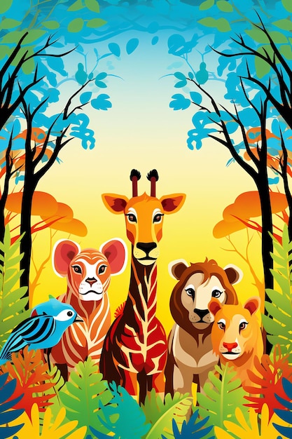 plakat safari ze zwierzętami i ptakami