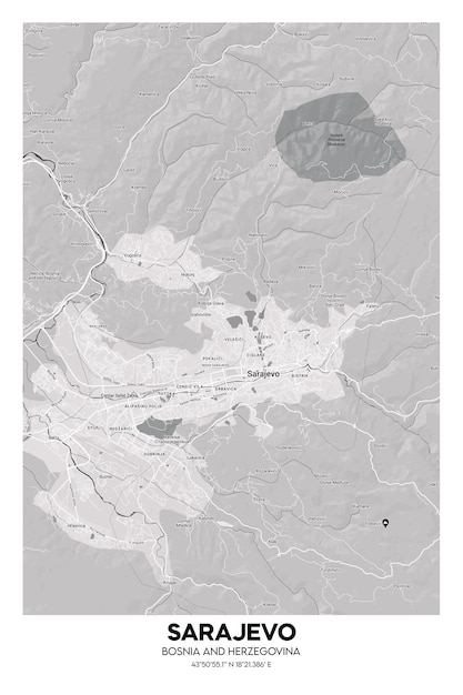 Plakat Sarajewo Bośnia i Hercegowina mapa