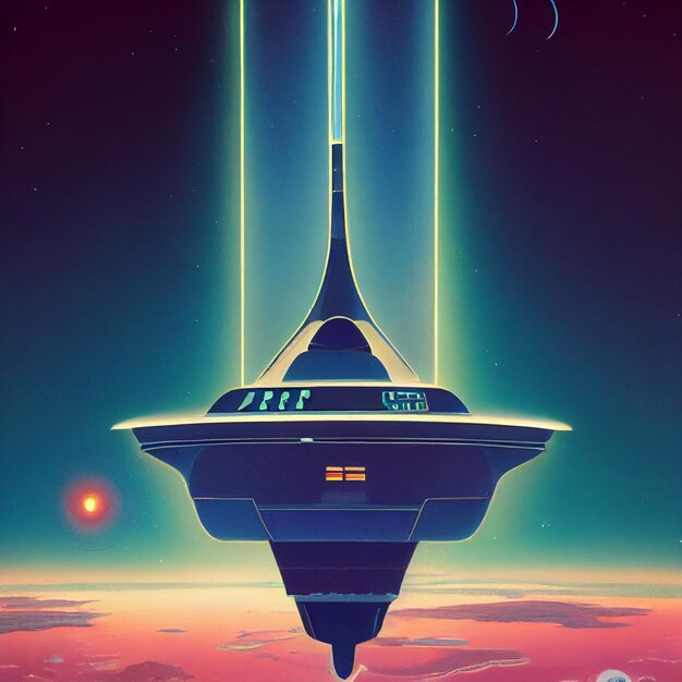 Plakat stacji kosmicznej z napisem "Tutaj jest przyszłość"