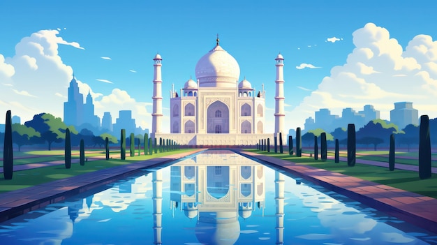 Plakat Taj Mahal w widoku wieczornego dnia