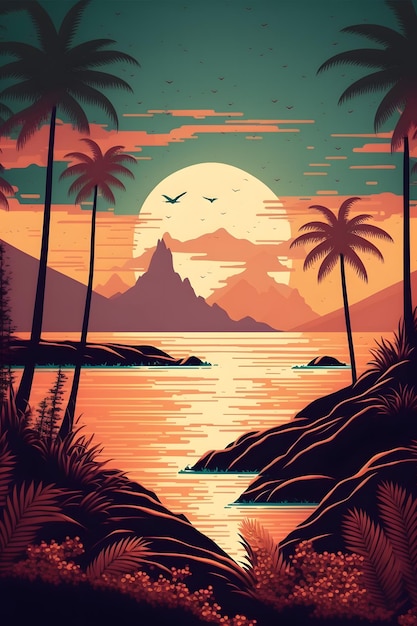 Plakat tropikalnej wyspy zwanej rajem.