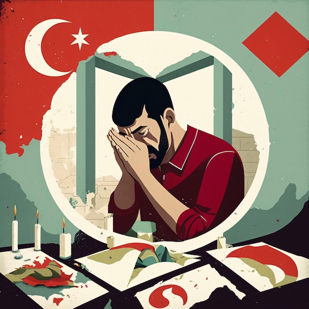 Plakat trzęsienia ziemi w Turcji, módlcie się za Turcję, flagę Turcji