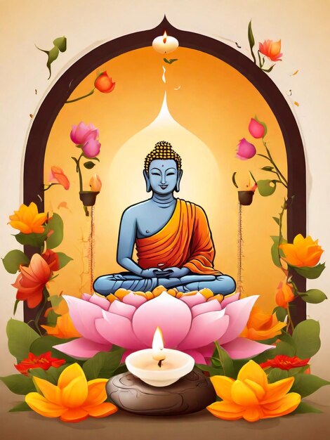 plakat z Buddą siedzącym przed obrazem Buddy