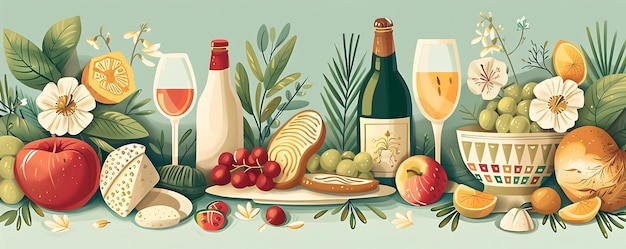 Zdjęcie plakat z butelką wina, owocami i butelką wina