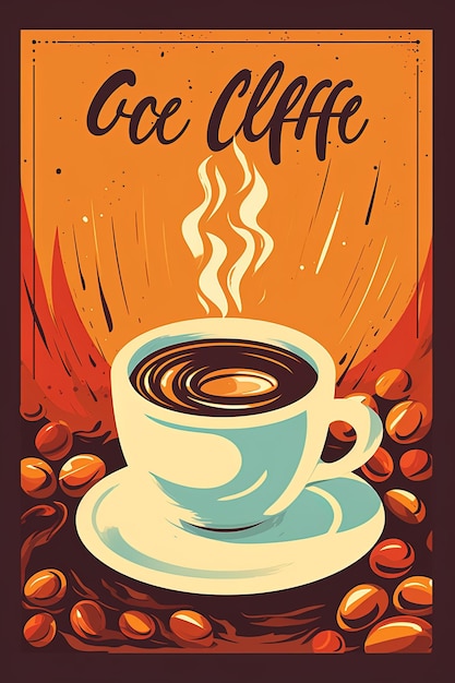 Zdjęcie plakat z filiżanką kawy i zdjęciem kawy