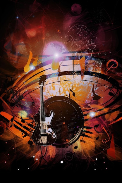 Zdjęcie plakat z gitarą z napisem muzyka