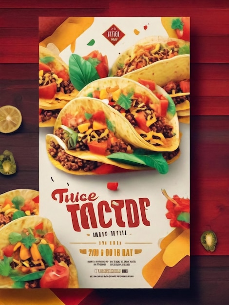 Plakat z jedzeniem TacosFlyer Ilustracja plakatu z teksturą vintage i grunge
