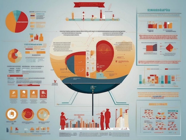 Zdjęcie plakat z kilkoma różnymi infografikami i mnóstwem ludzi